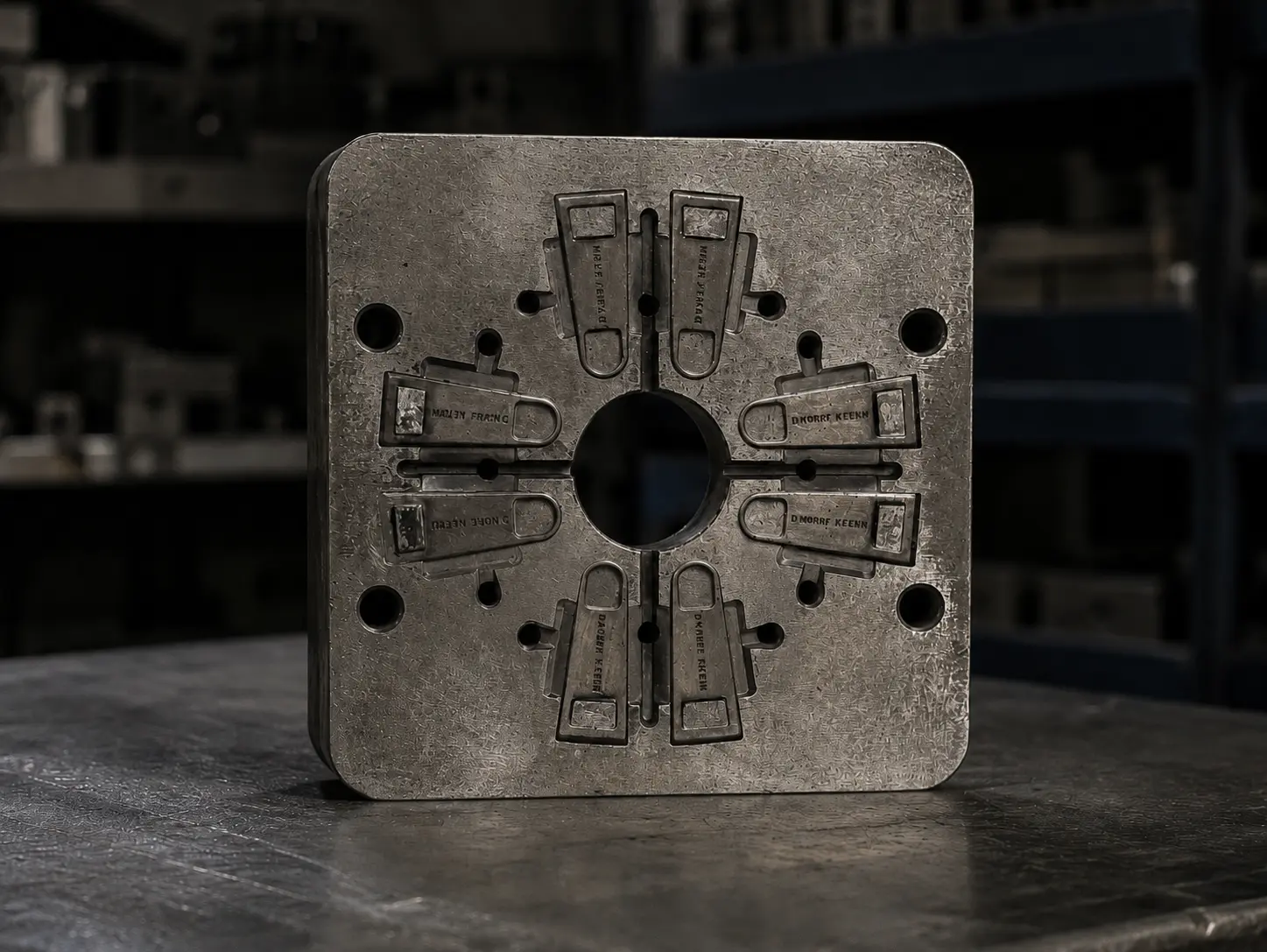 Metal mold detail for branded accessory production